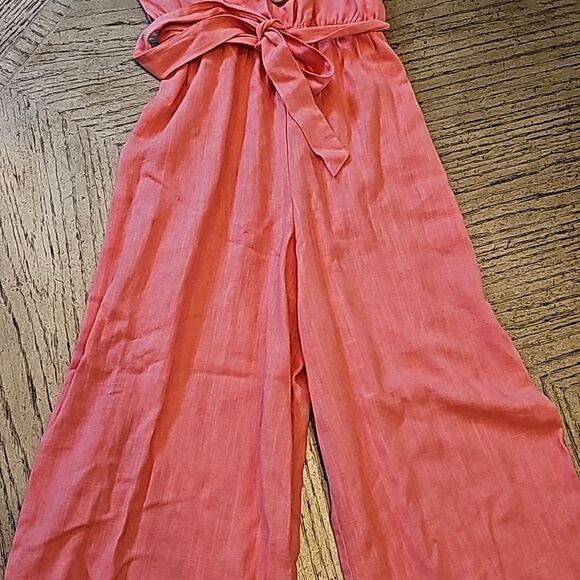 Linen coral jumpsuit romper size M 7/8 - Picture 3 of 10